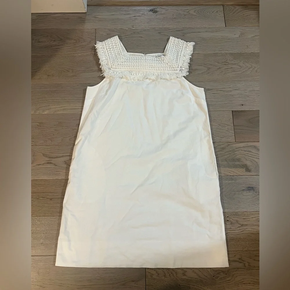 WHITE Cotton Shift Madewell tank Dress with lace detailing at neck, Size 12 - Picture 2 of 5